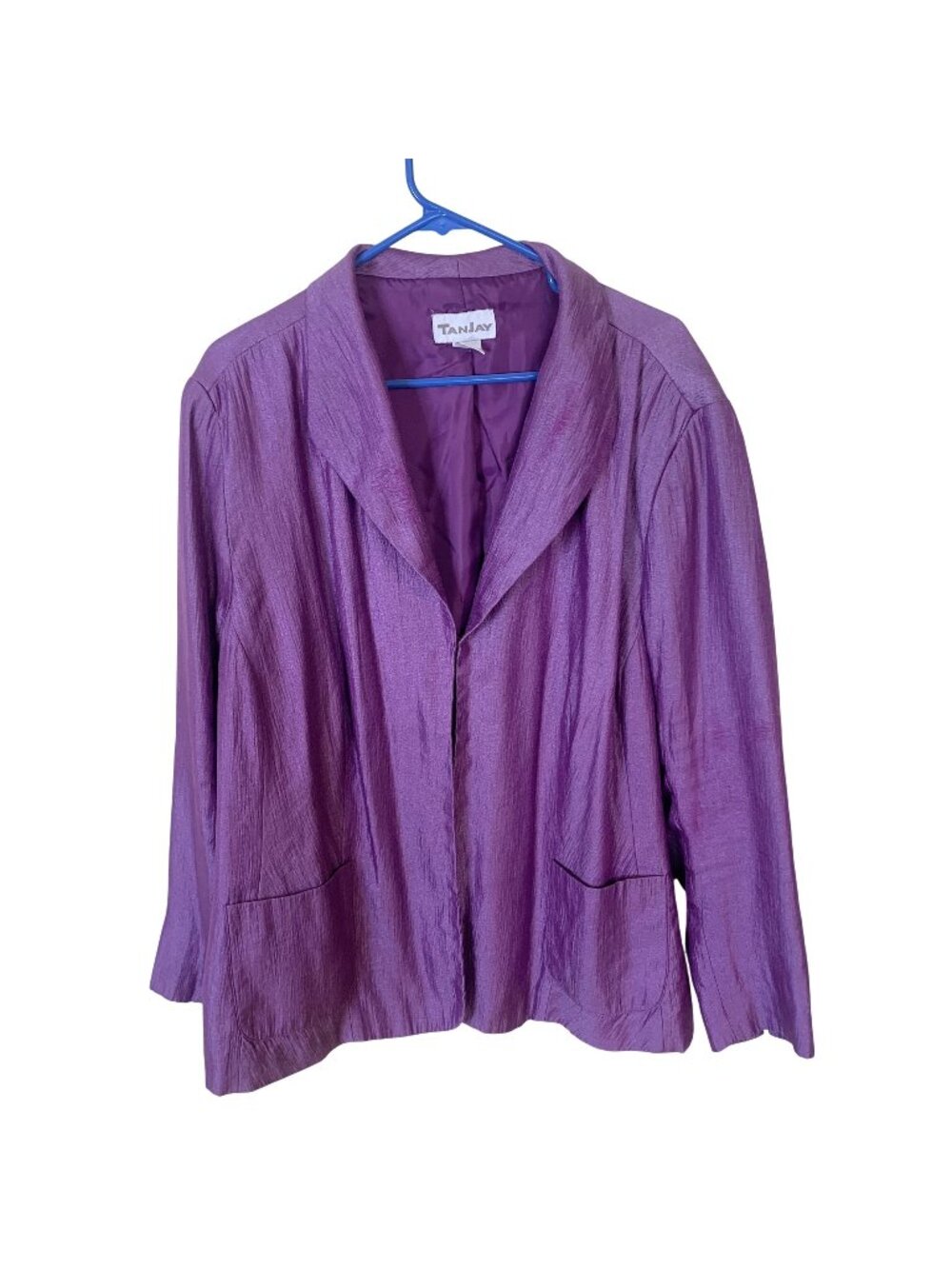 Tanjay Purple Textured Blazer Jacket Womens 22W Indonesia Pockets Metalic Plus